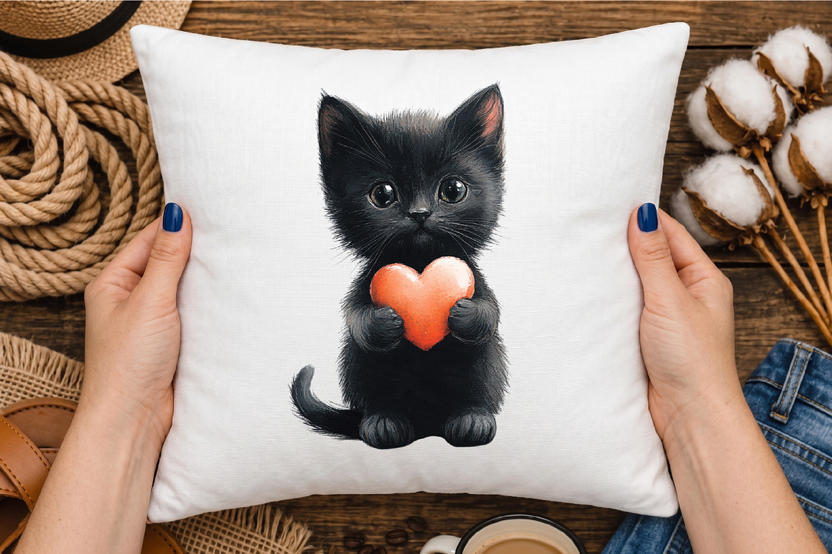 Quirky Black Cat Heart Paws Love PNG, a Seasonal Illustration by designcity5 (Photo 4 of 5)