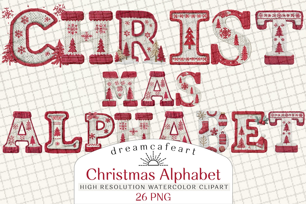 Knitted Christmas Alphabet Clipart, an Illustration by DreamCafeArt (Photo 1 of 7)