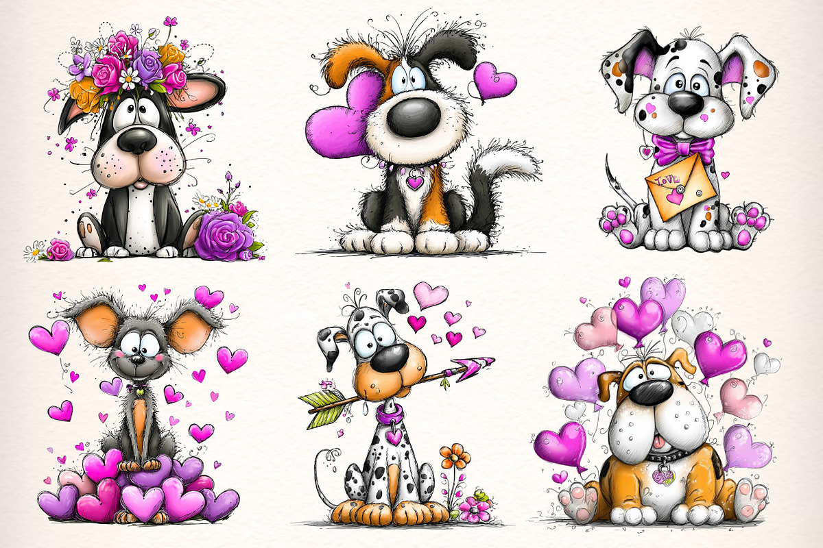 Quirky Valentines Dogs Clipart, an Illustration by Dream Creation (Photo 5 of 6)
