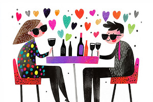 Man and woman enjoy drinks together, a Person Illustration by Sybillla
