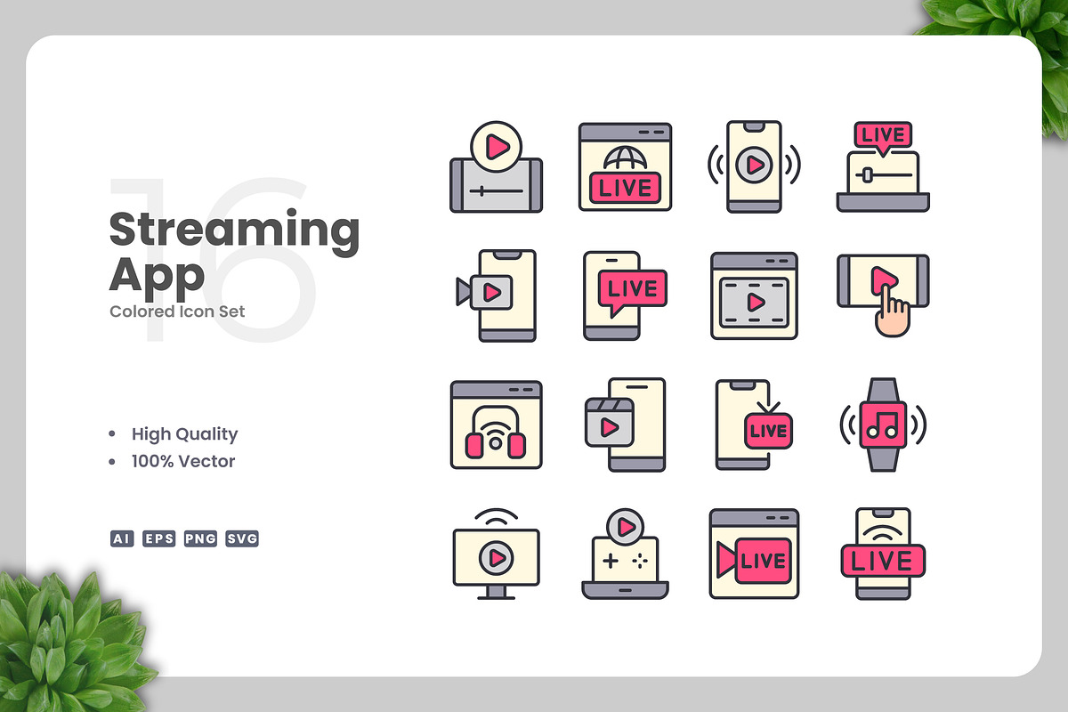 Streaming App Colored Icons, an Icon by Upnowgraphic