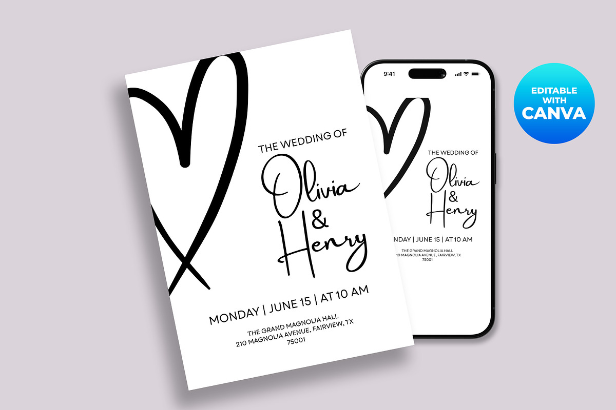 Minimalist Wedding Invitation Canva, an Invitation Template by M9 Design (Photo 3 of 5)