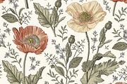 Seamless Set Flowers Poppy Poppies, a Pattern Graphic by Vintage (Thumbnail 4 of 11)