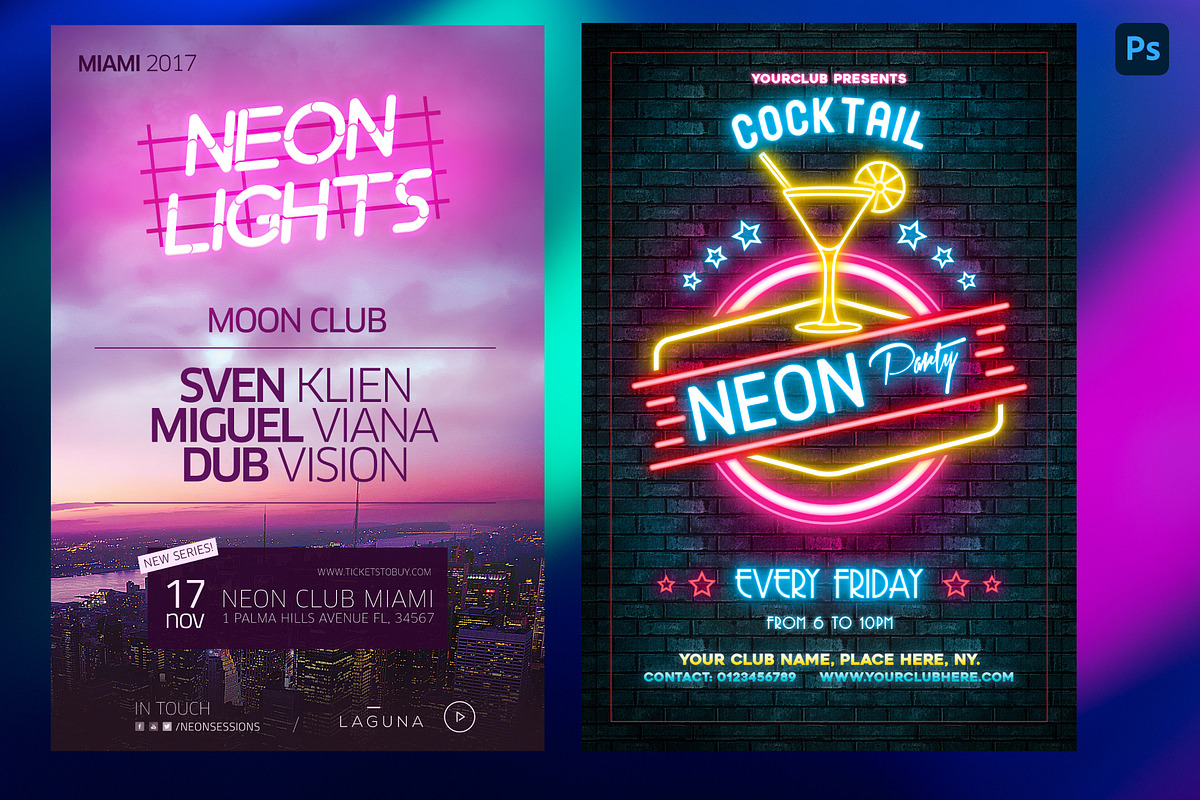 7 Neon Glow Flyer Bundle, a Social Media Template by PopotLane (Photo 2 of 5)