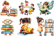 Library Kids Clipart Watercolor Book, an Illustration by Designking (Thumbnail 2 of 4)
