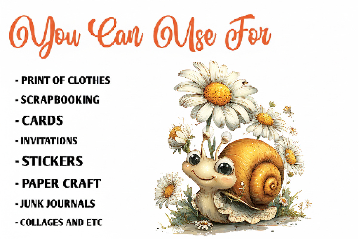 Whimsical Daisy Snail Clipart, a Seasonal Illustration by CreationArt (Photo 5 of 7)