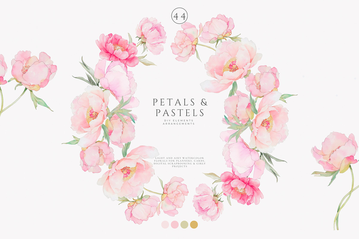 watercolor coquette pink peony set, a Decorative Illustration by Patishop Art (Photo 5 of 10)