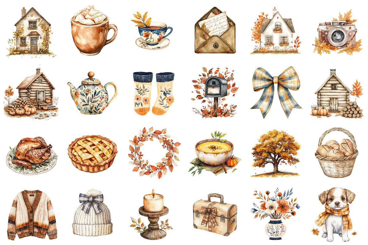 Watercolor Autumn Residence Clipart, a Seasonal Illustration by designcity5 (Photo 2 of 5)