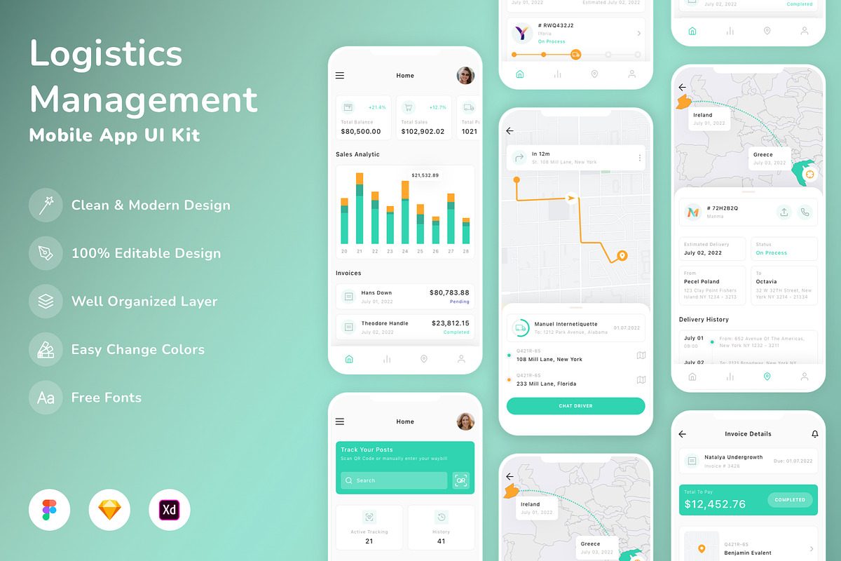 Logistics Management App UI Kit, an UI Kit Template by Betush