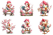 Floral Chicken Singing Farm Clipart, an Illustration by CraftArtStudio (Thumbnail 4 of 6)