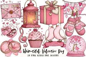 Whimsical Valentine Day Clipart, an Illustration by OK Design