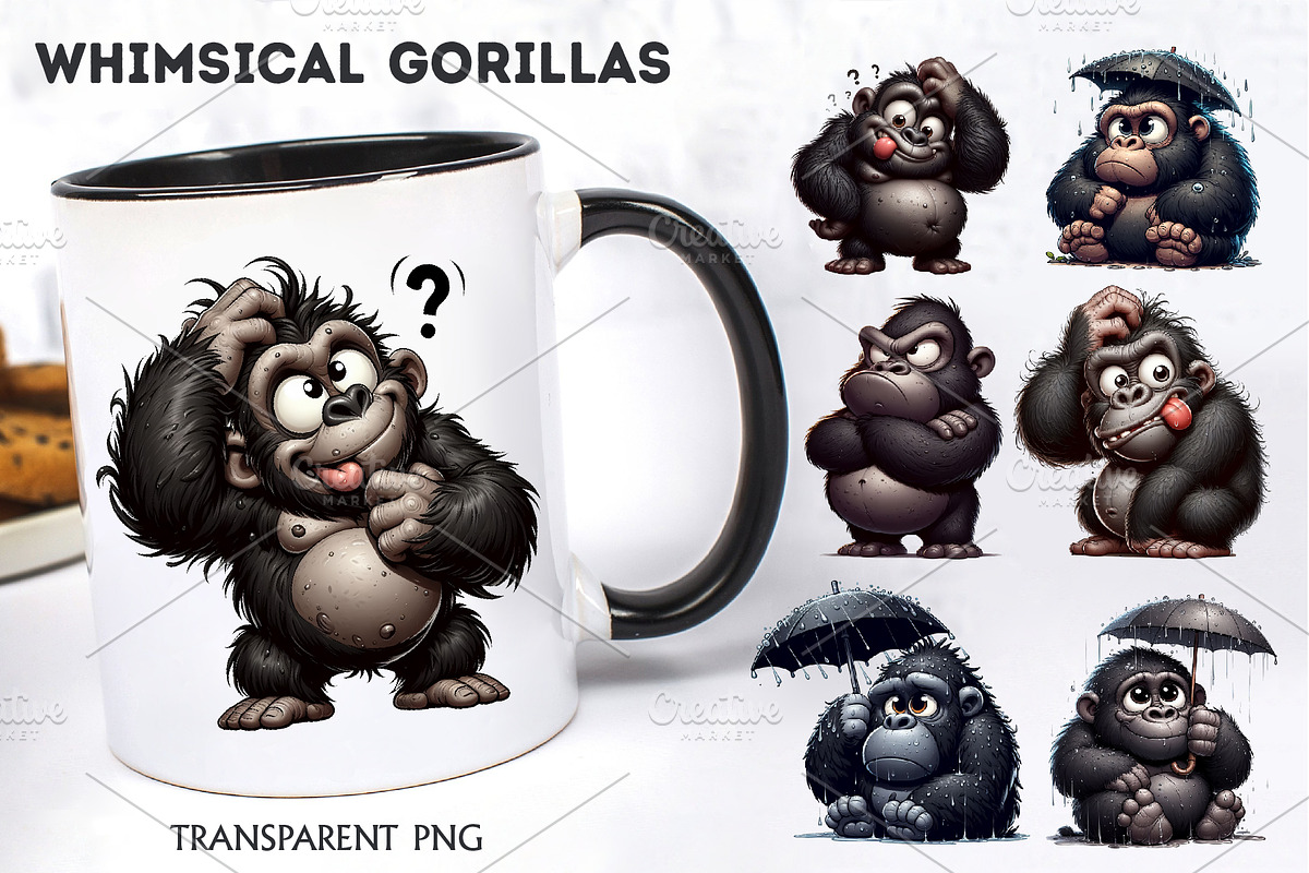 Whimsical cartoon gorillas. T-Shirt, an Animal Illustration by KENO Mascots (Photo 4 of 8)