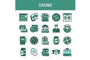 Casino line icons set. Isolated