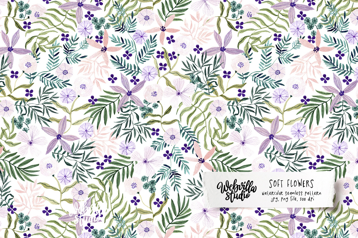 Soft Flowers Watercolor Pattern, a Wallpaper Graphic by Webvilla Studio