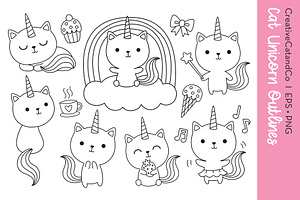 Cat Unicorn Outline Vector EPS PNG, an Animal Illustration by CreativeCatandCo