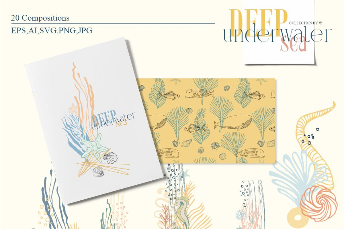 Deep underwater sea, an Animal Illustration by Collection by VY (Photo 5 of 14)