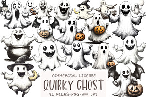 Halloween Quirky Ghost Clipart, an Illustration by OK Design