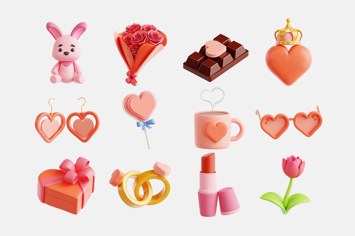 Love & romance 3D Icon Set, an Object 3D Model by Eklip Studio (Photo 2 of 3)
