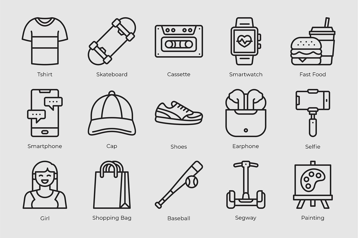 Lifestyle Outline Icons, an Outline Icon by Tekuni (Photo 3 of 6)