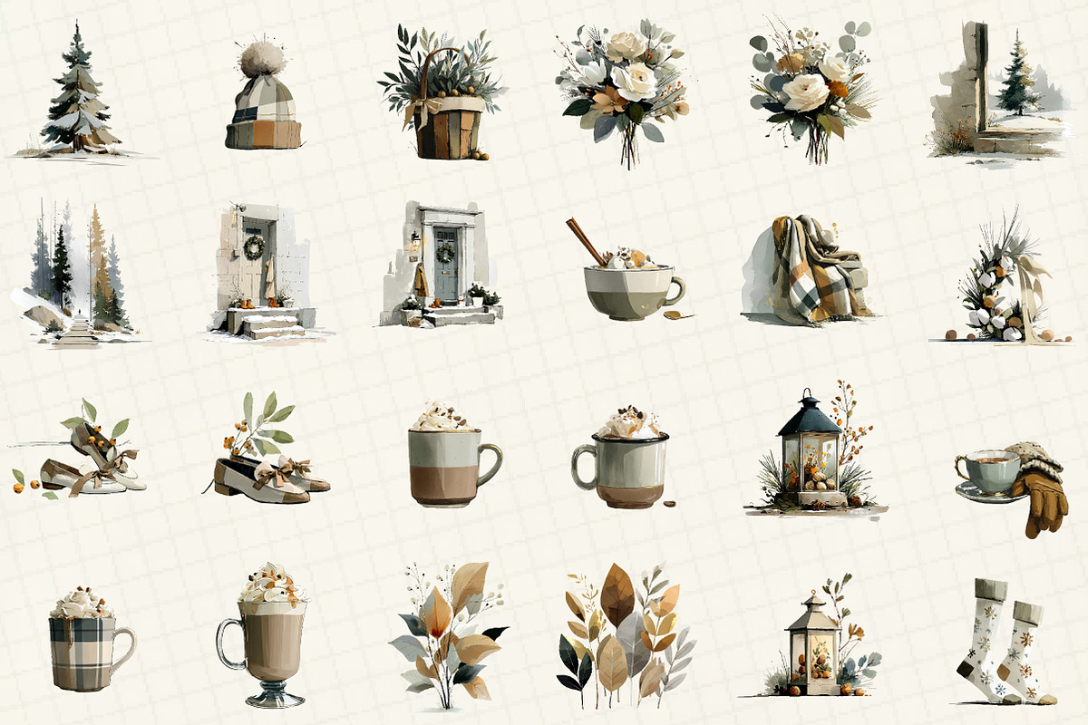 Winter Watercolor Clipart Set, an Illustration by DreamCafeArt (Photo 3 of 6)