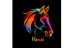 Horse colored head object on a black, an Animal Illustration by Nenahliadava Design