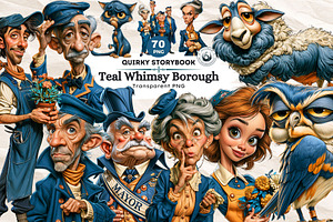 Teal Whimsy Borough Quirky Cliparts, a Person Illustration by ThatsDesignArt