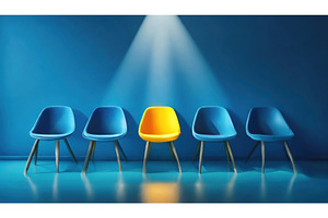 A single yellow chair among blue, an Abstract Photo by Igor Tichonow