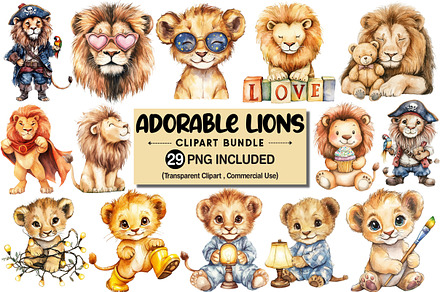 Adorable Lion Clipart Bundle