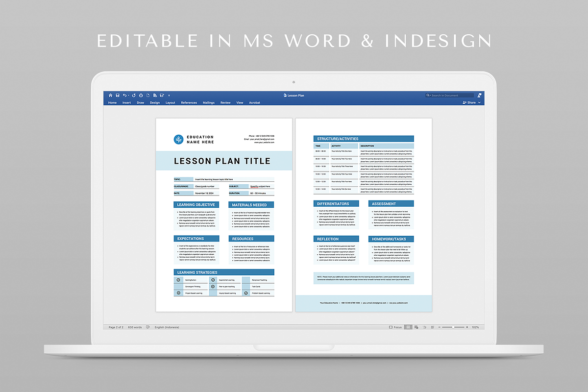 Lesson Plan | MS Word & Indesign, a Stationery Template by Leaflove