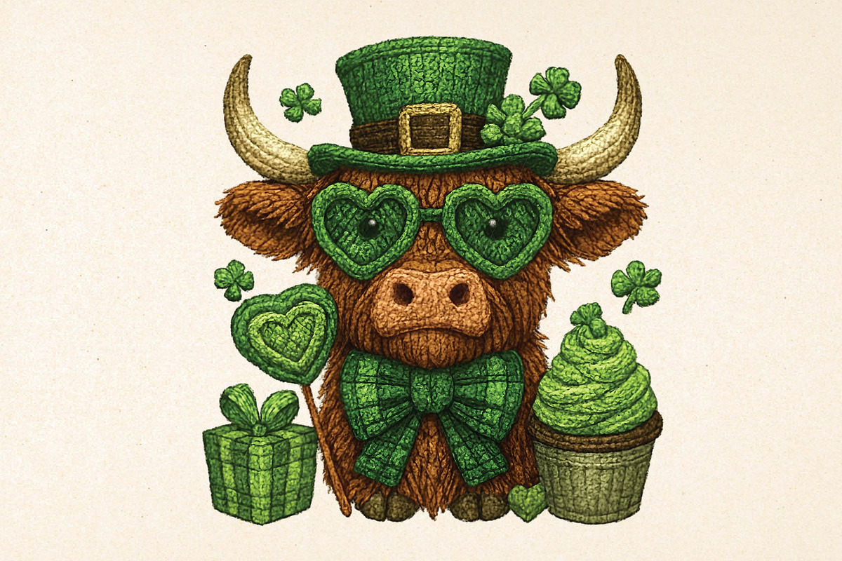 St. Patricks Day Highland Cow Png, an Illustration by DreamPrint404 (Photo 1 of 6)