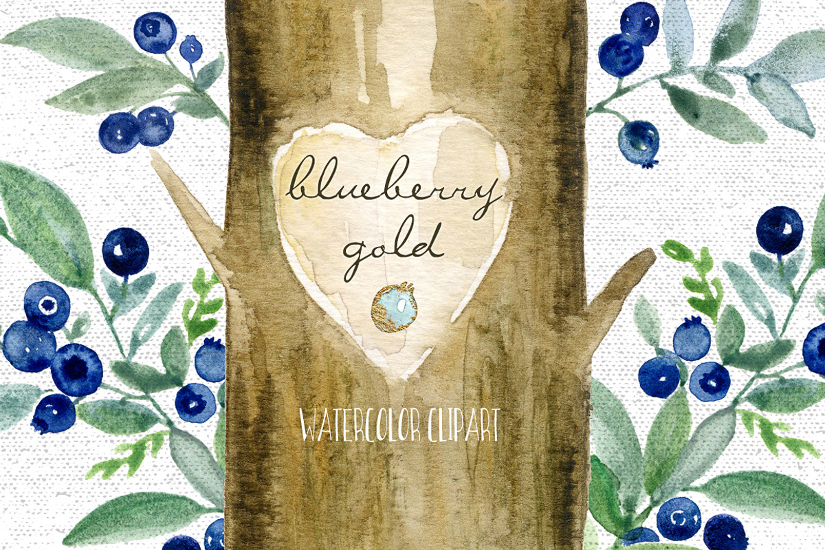Blueberry gold. Watercolor clipart., an Illustration by LABFcreations (Photo 2 of 6)