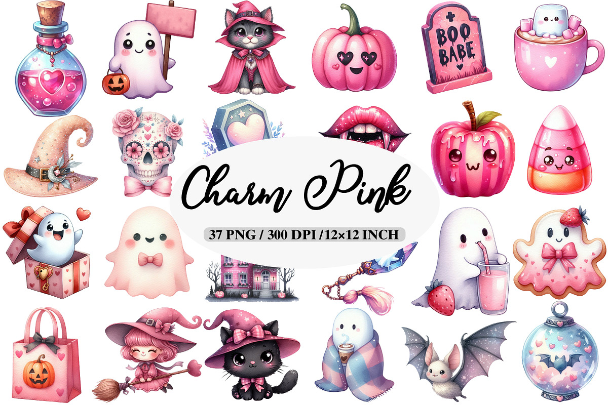 Charm Pink Halloween Clipart Bundle, an Illustration by Daily.Designs (Photo 1 of 5)