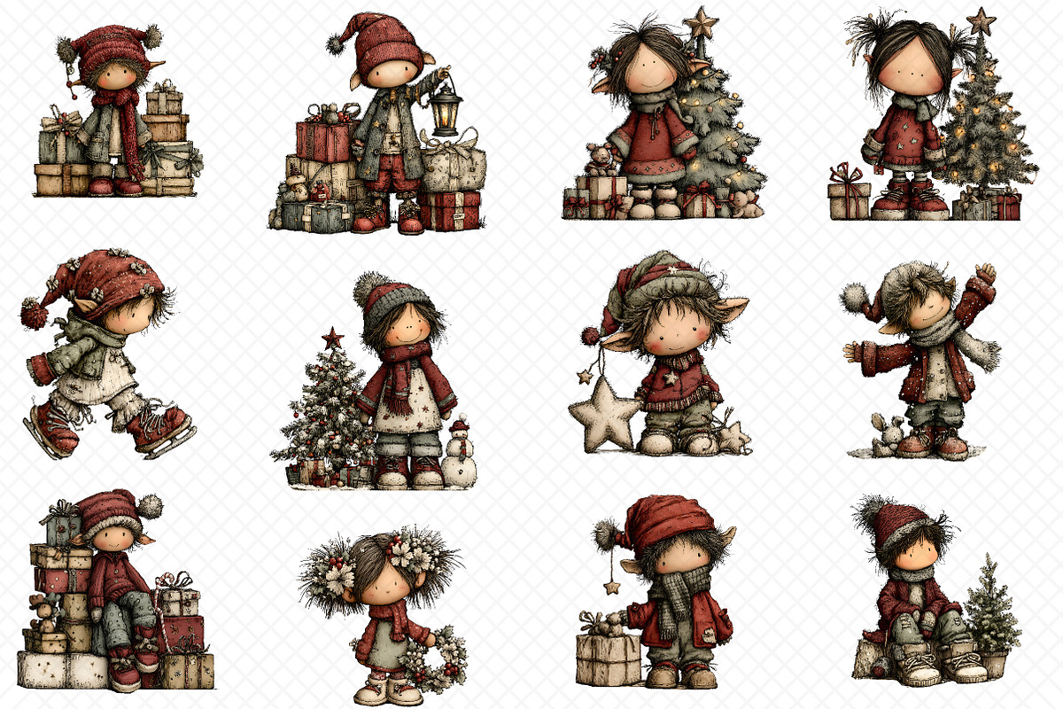 Whimsical Christmas Elf Clipart, an Illustration by cherrydesign (Photo 3 of 3)