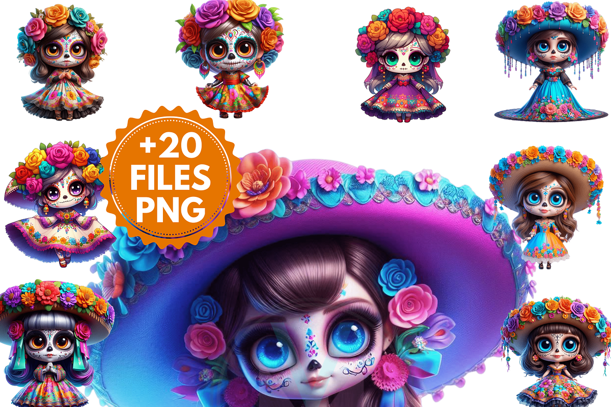 Cute dolls Catrina Day of the dead, a Seasonal Illustration by VM PARTYS  BY TAIRUMA (Photo 1 of 8)