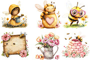 Pink Summer Bees Garden Clipart, an Illustration by Watercolor design (Thumbnail 3 of 4)