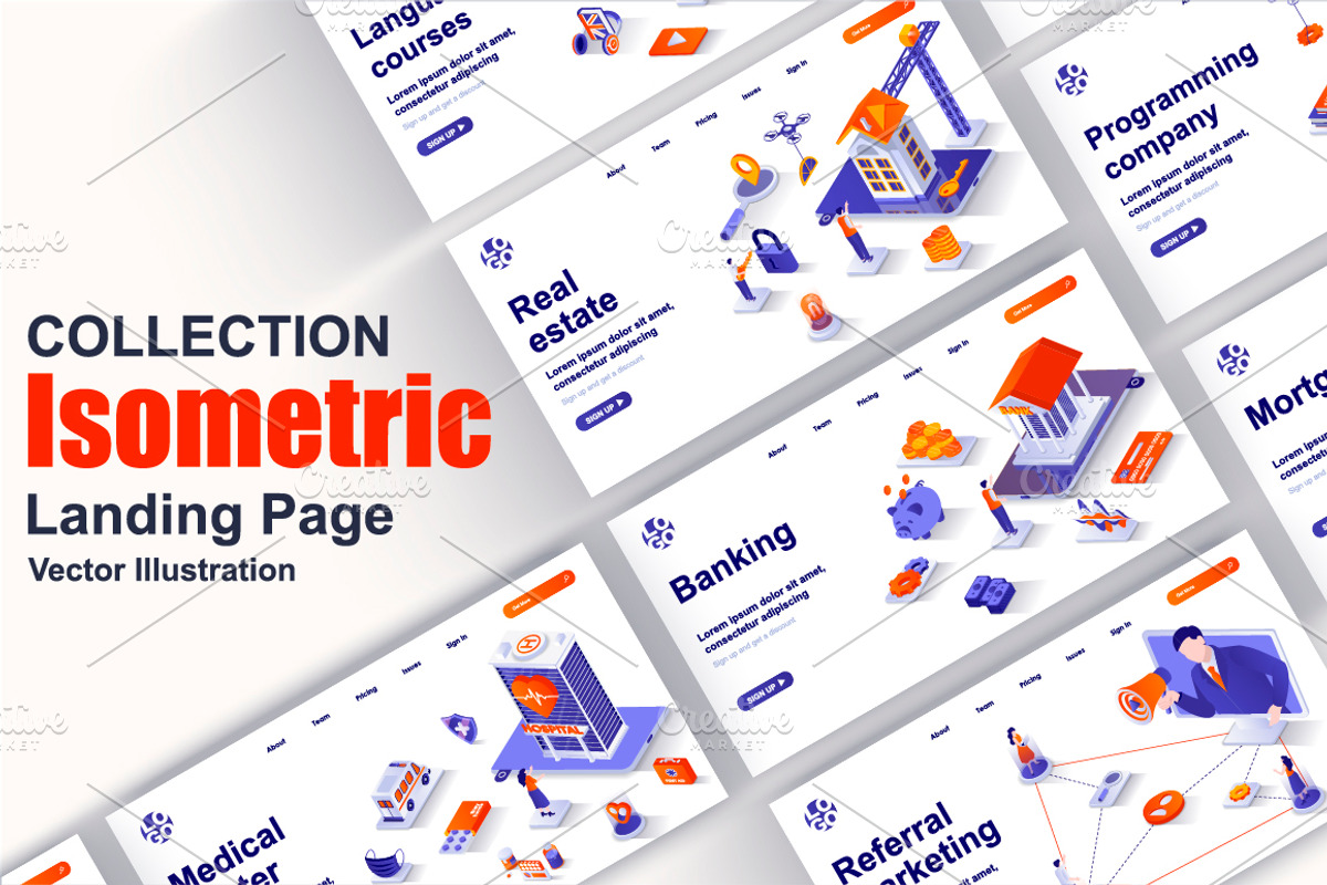 Isometric Landing Page Template, a Templates & Theme by alexdndz (Photo 1 of 31)