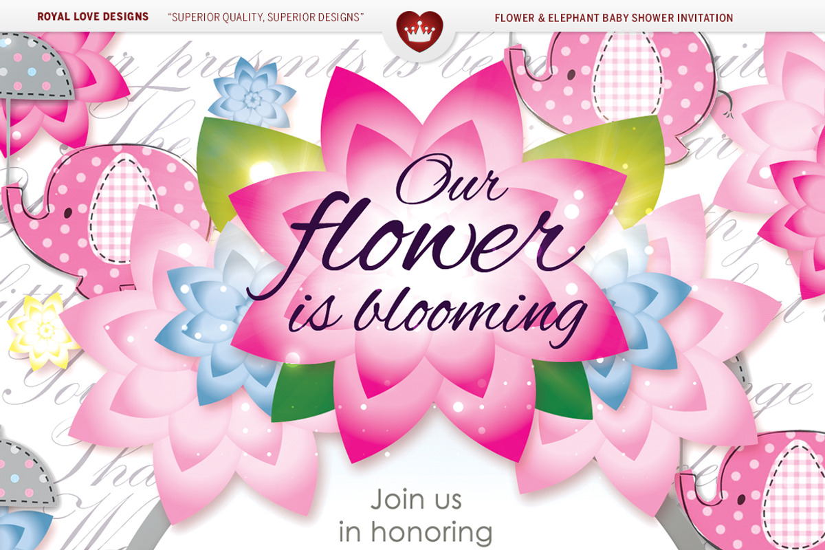 Flower & Elephant Baby Shower Set, an Invitation Template by Royallove (Photo 3 of 4)