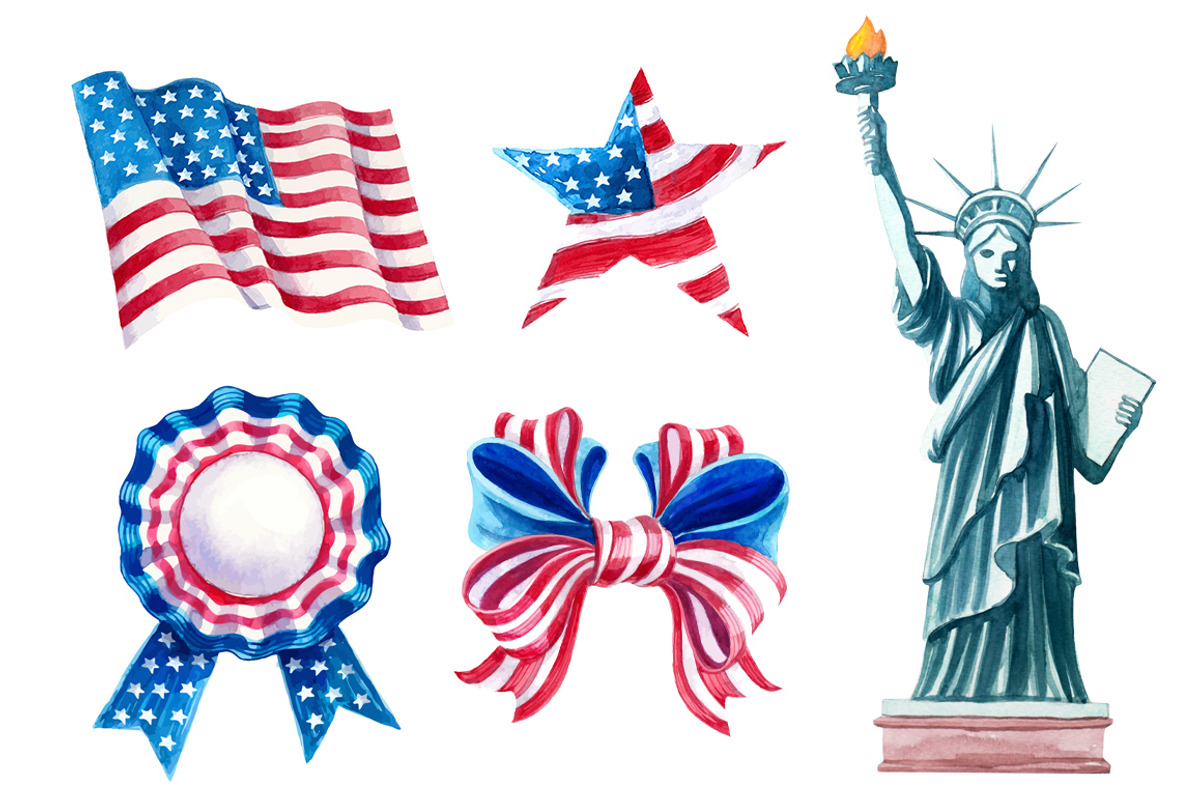 USA Independence day watercolor set, a Decorative Illustration by AlexGreenArt (Photo 4 of 4)