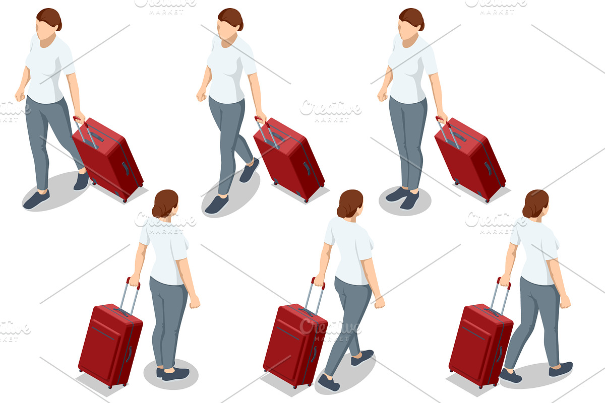 Isometric set of a woman character, a Transportation Illustration by Golden Sikorka