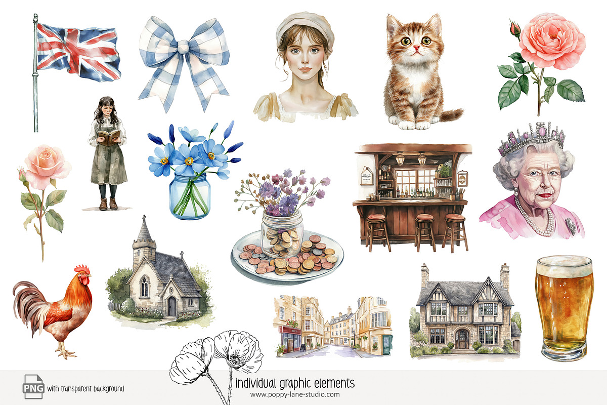 90 Great Britain clip art, a Decorative Illustration by Poppy Lane Studio (Photo 2 of 11)
