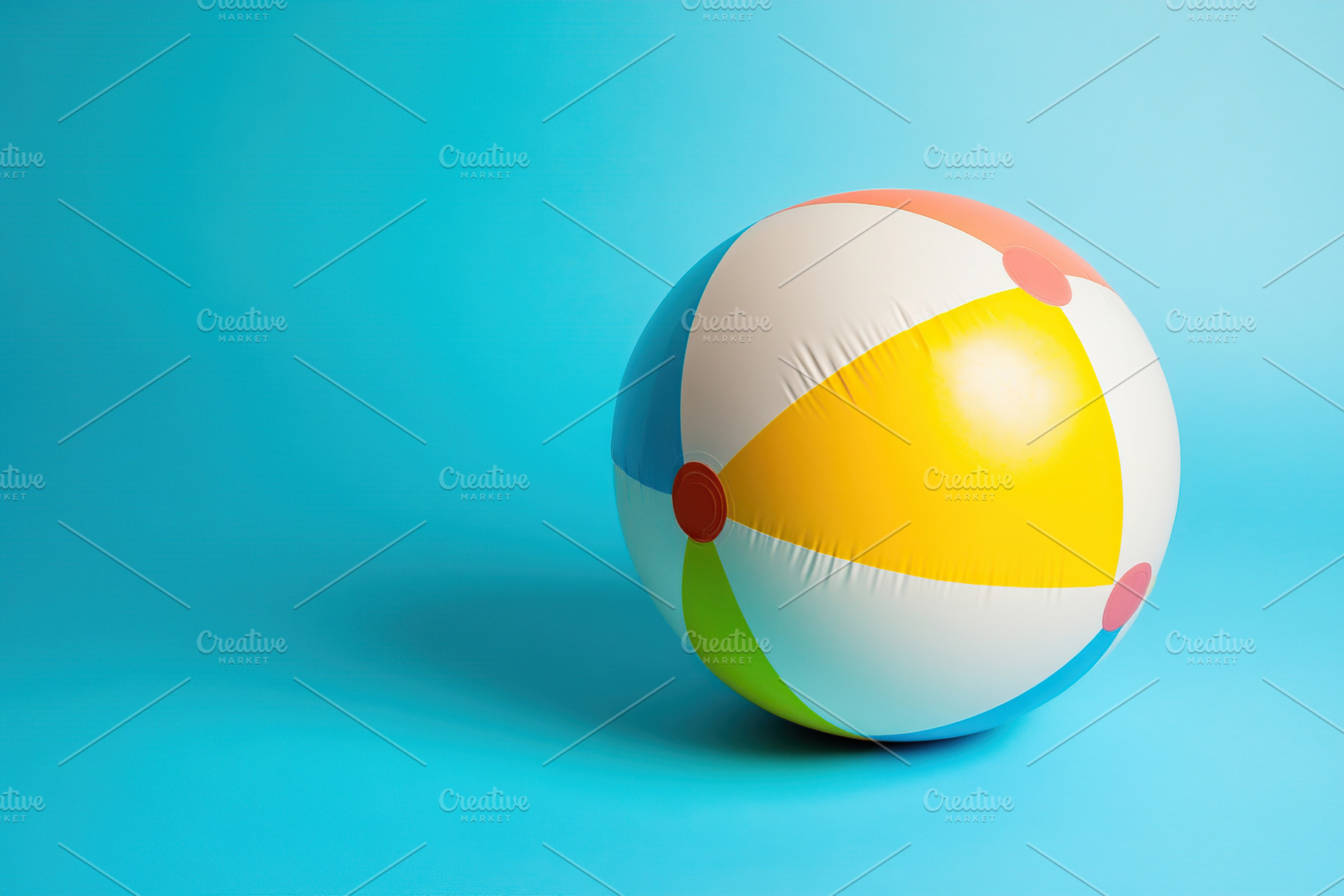 Bright beach ball resting on a pastel blue background perfect for summer activi, a Photo by AlyaAnd