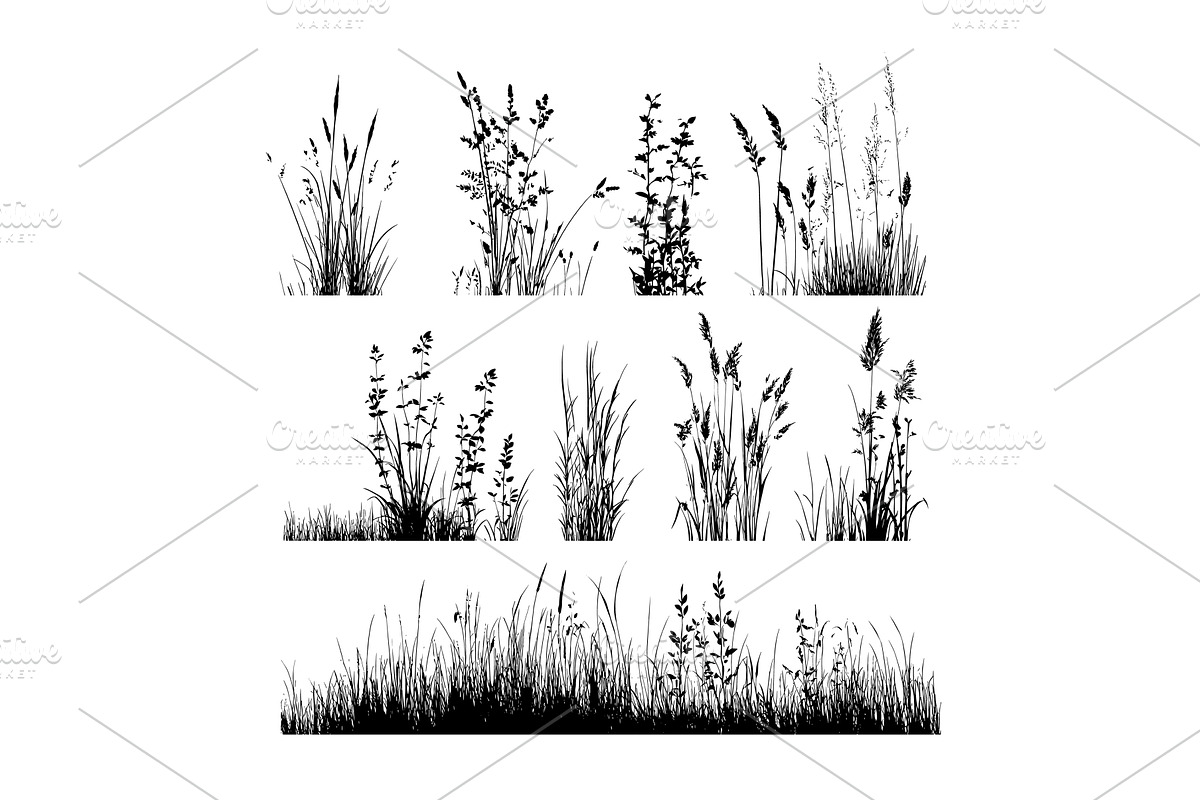 Wild grass black silhouette vector, an Object Illustration by Onyx