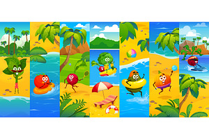Vegetable characters on vacation, a Food Illustration by Vector Tradition