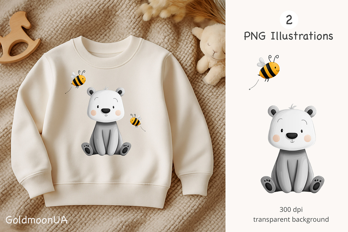 Honey Bears Patterns & Clipart, an Animal Illustration by GoldmoonUA (Photo 3 of 5)