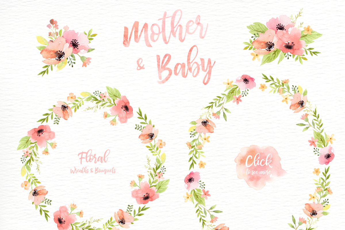 Mother & Baby Watercolor Clipart, an Animal Illustration by everysunsun (Photo 4 of 4)