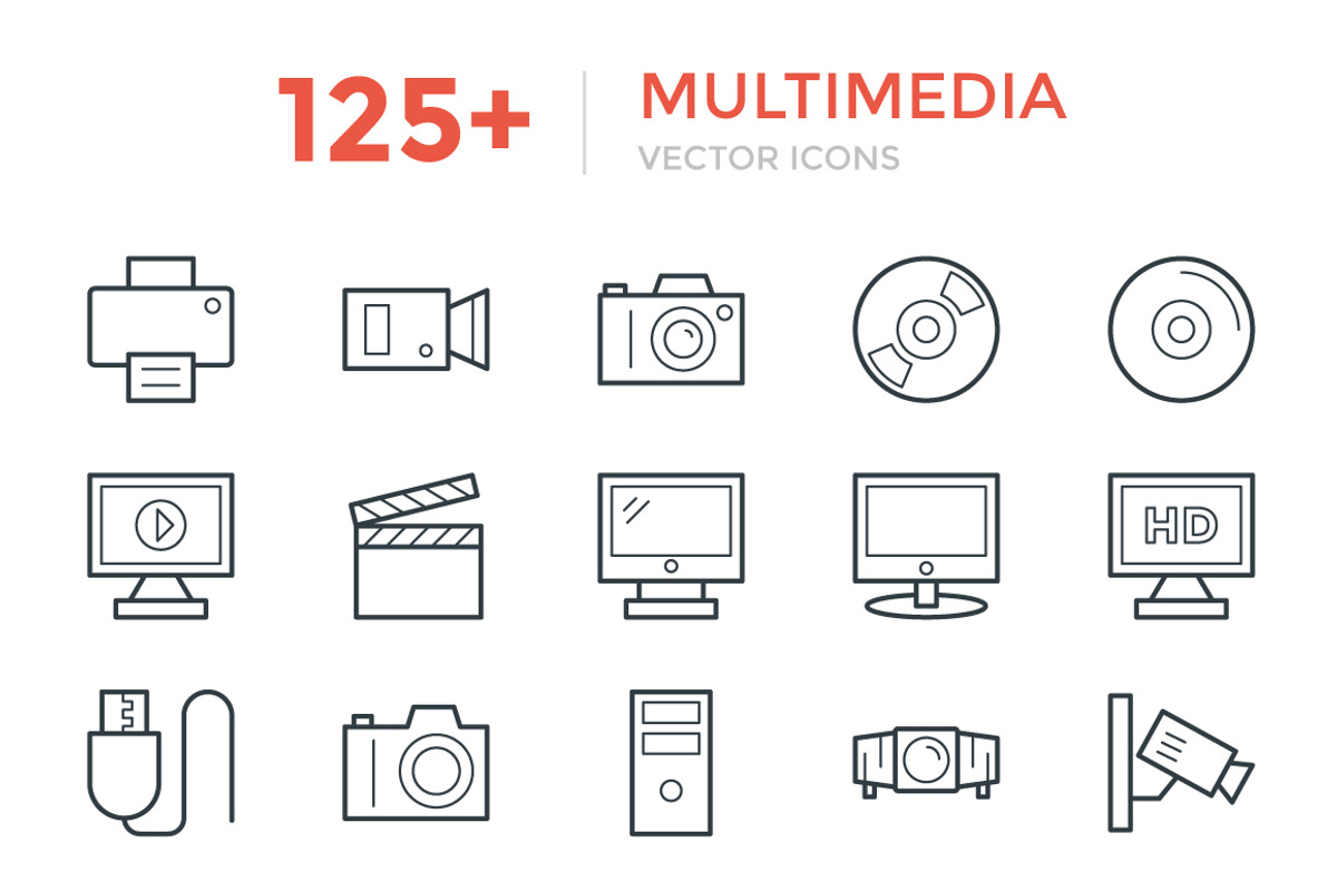 125+ Multimedia Vector Icons, an Outline Icon by Vectors Market (Photo 1 of 3)