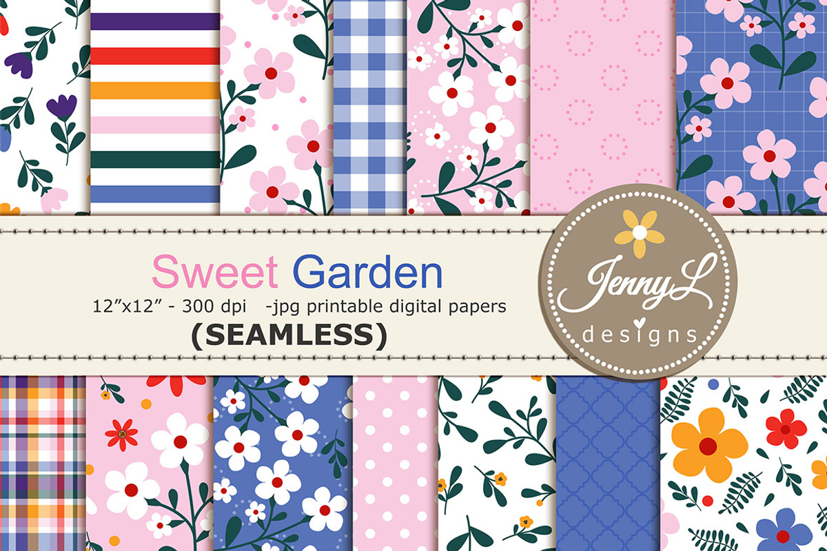 Floral Spring SEAMLESS Digital Paper, a Pattern Graphic by JennyL Designs (Photo 1 of 5)