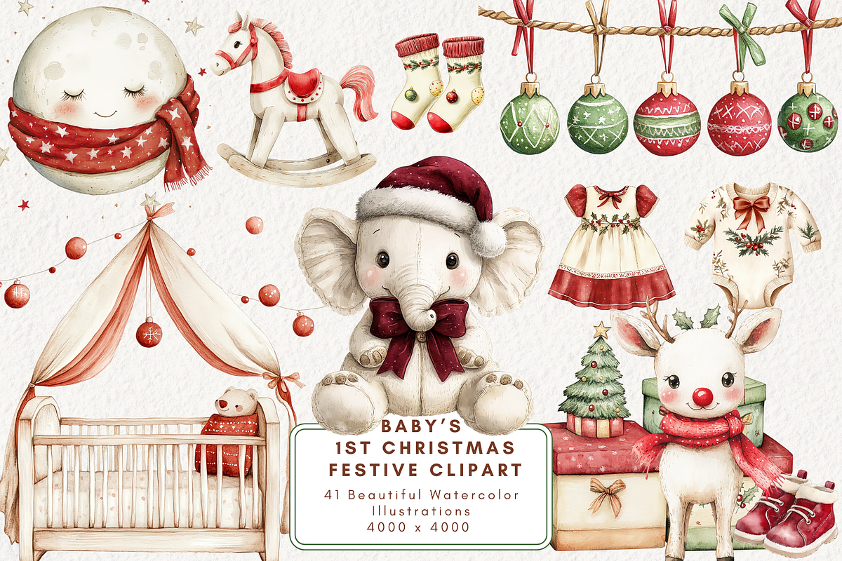 Baby’s 1st Christmas Festive Clipart, an Illustration by NadiaTheronArt (Photo 1 of 4)
