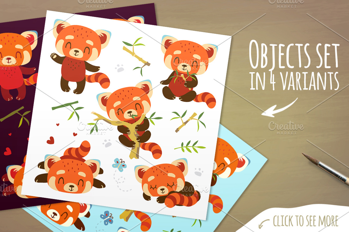 Red Panda Set, an Animal Illustration by SunnyWS (Photo 2 of 3)