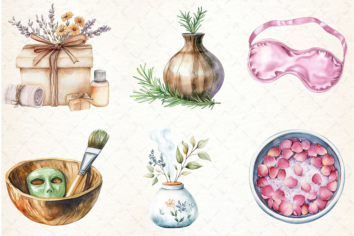 Watercolor Spa Clipart, Self Care Pn, an Illustration by Libby Wishes (Photo 2 of 7)